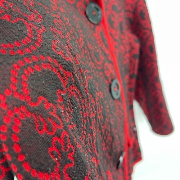 Cafe Au Lait Womens Vintage Blazer Jacket Patterned Button Up Black Red Large - Picture 3 of 10